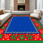 Festive Poinsettia Star Border Rug