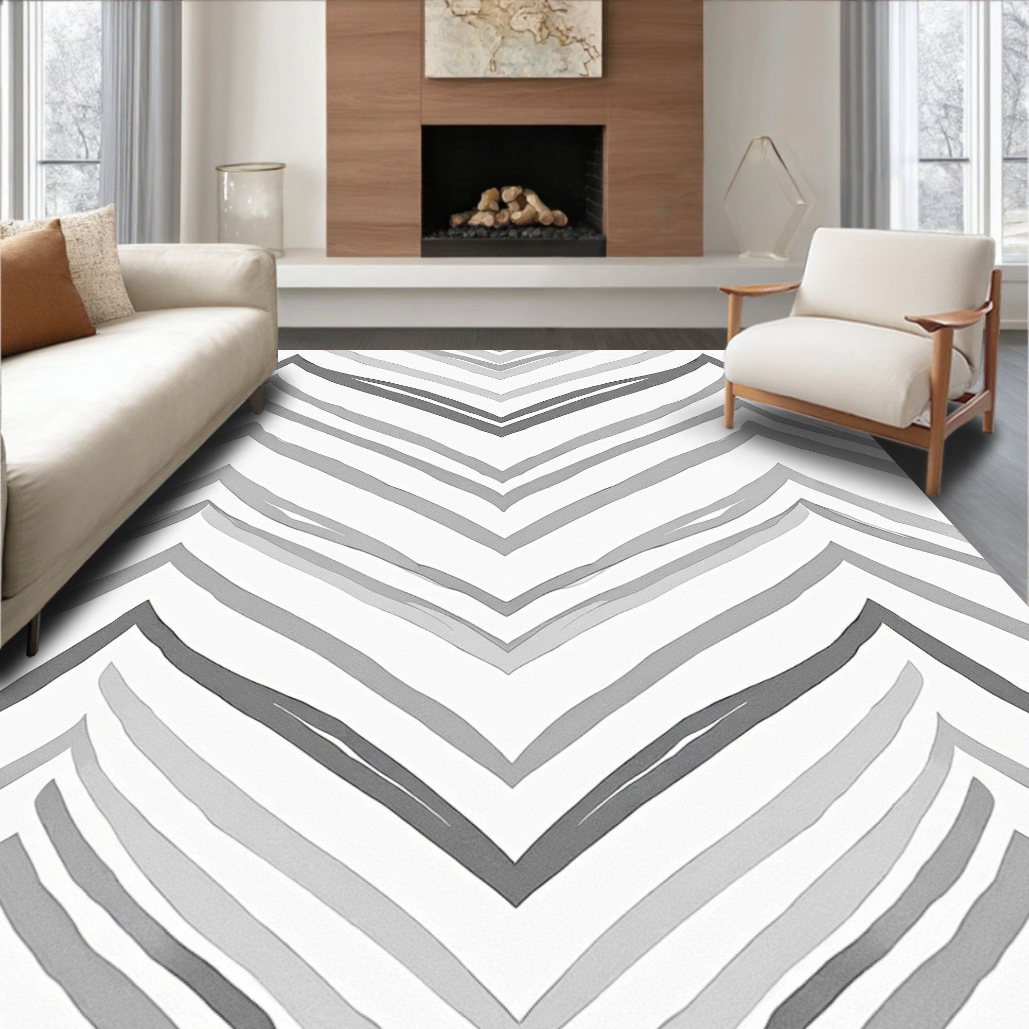 Modern Gray Chevron Stripe Rug