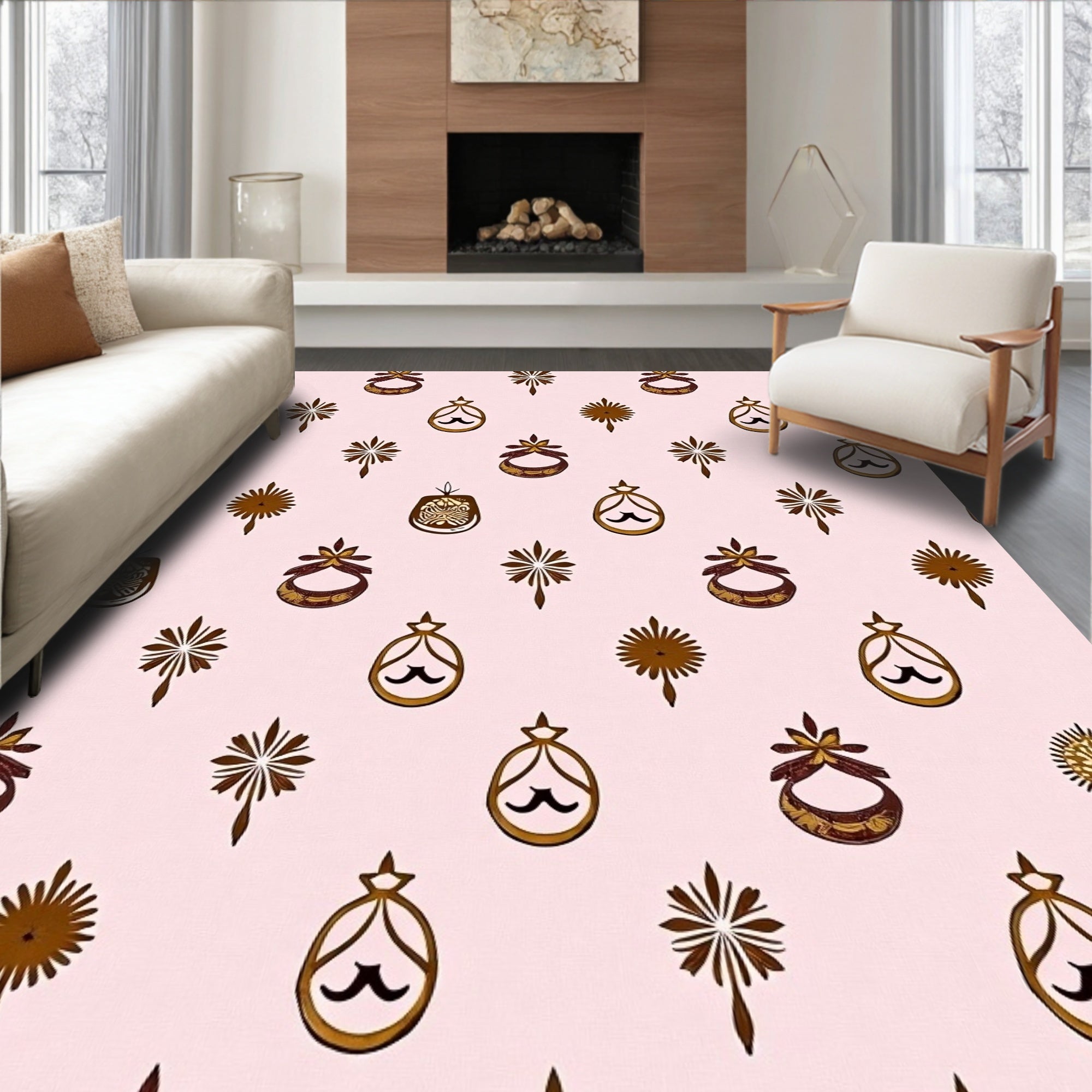 Brown Abstract Ornate Medallion Rug