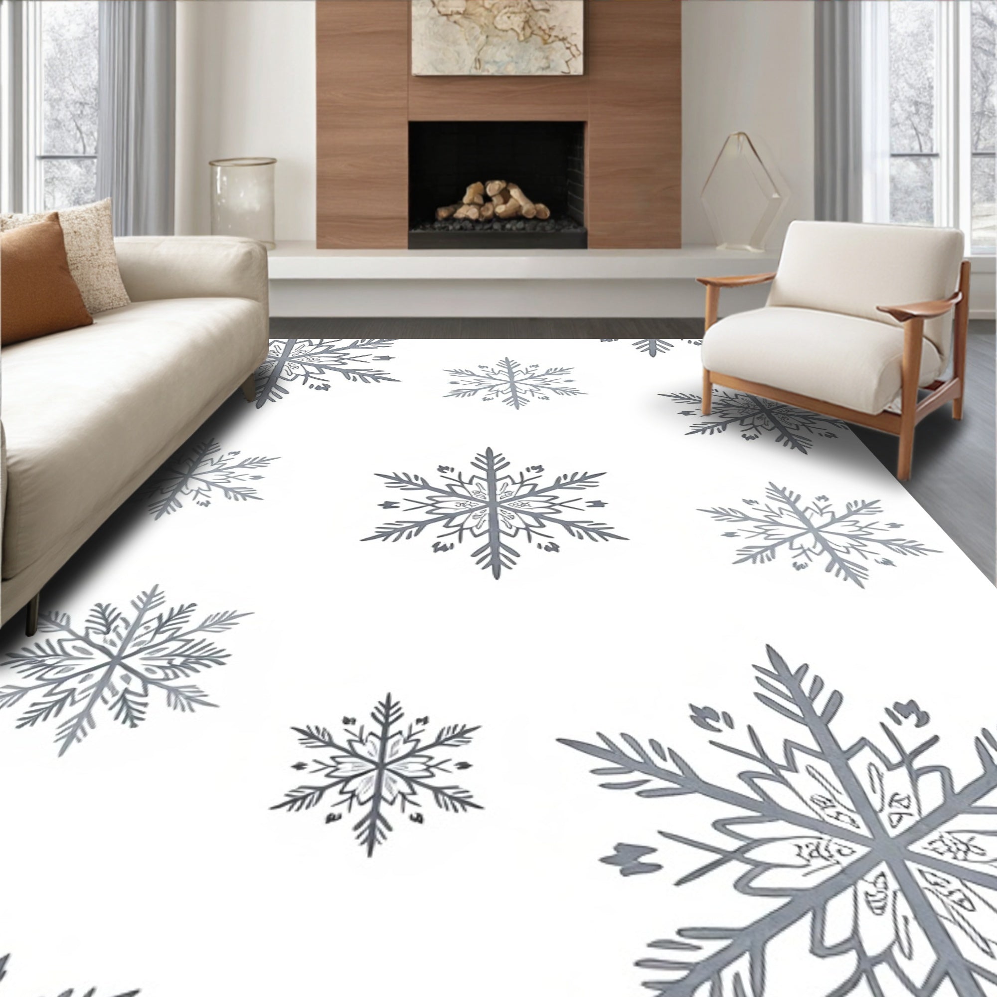 Classic Gray Snowflake Winter Arrangement Rug