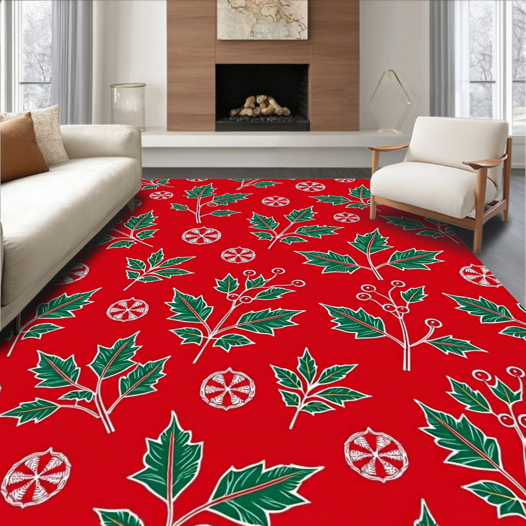 Red Green Holly Berry Mandala Rug