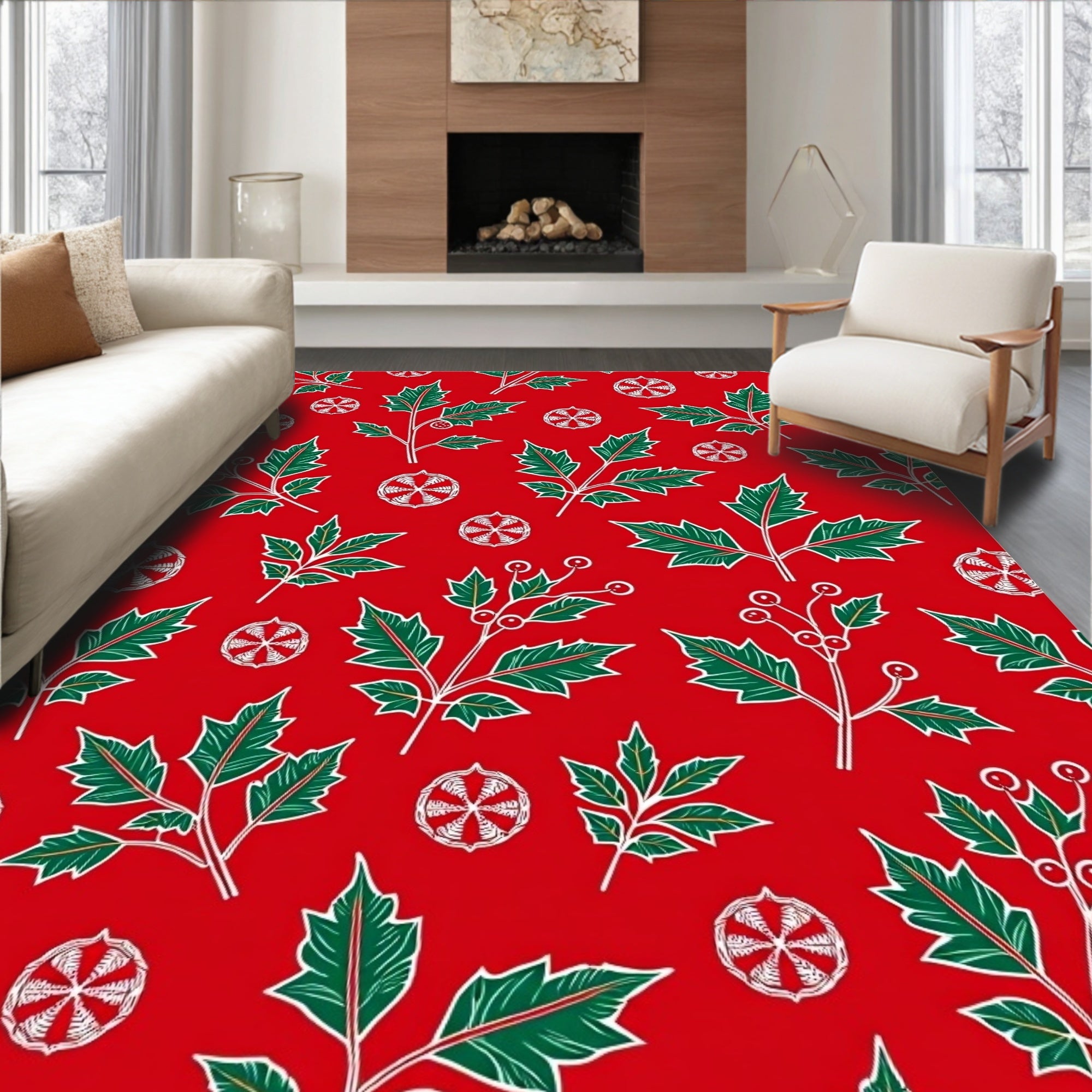 Red Green Holly Berry Mandala Rug