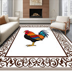 Brown Floral Border Rooster Vivid Rug
