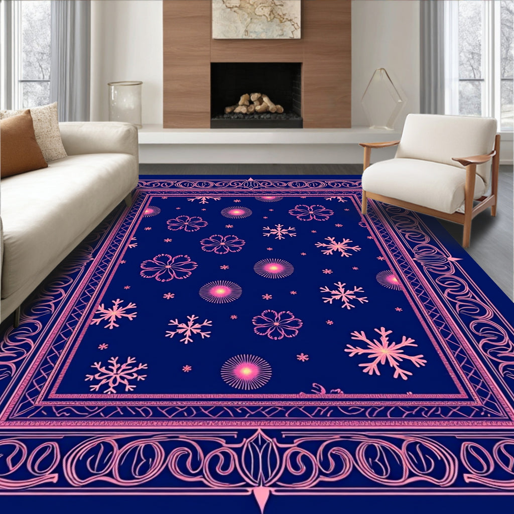 Pink Snowflake Floral Frame Rug