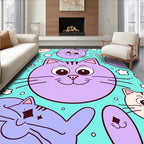 Playful Purple Cat Stars Background Rug