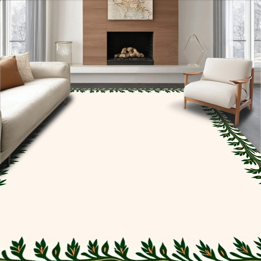 Green Leaf Vine Border Rug