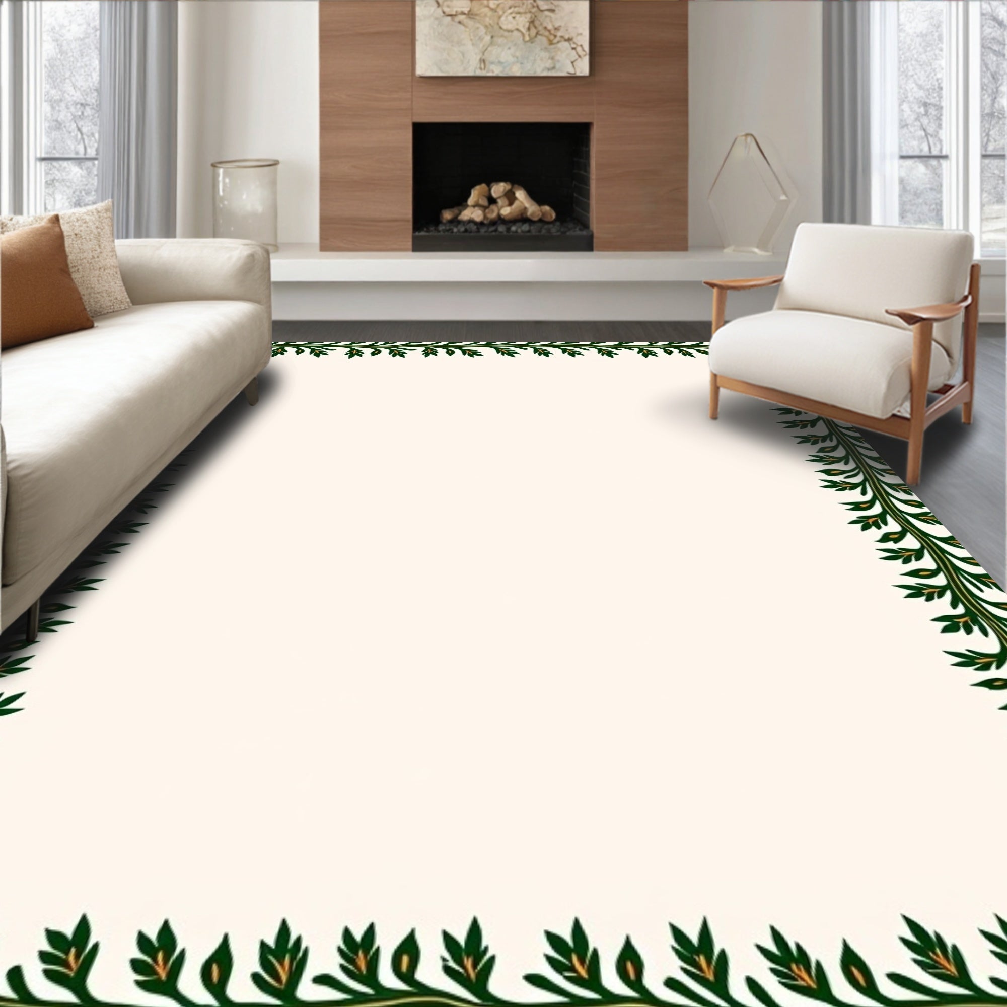 Green Leaf Vine Border Rug