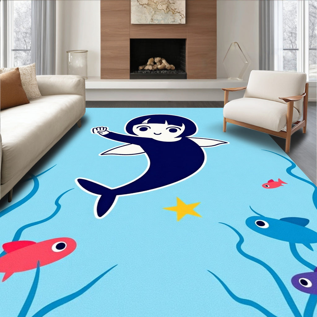 Underwater Mermaid With Whimsical Fish Rug