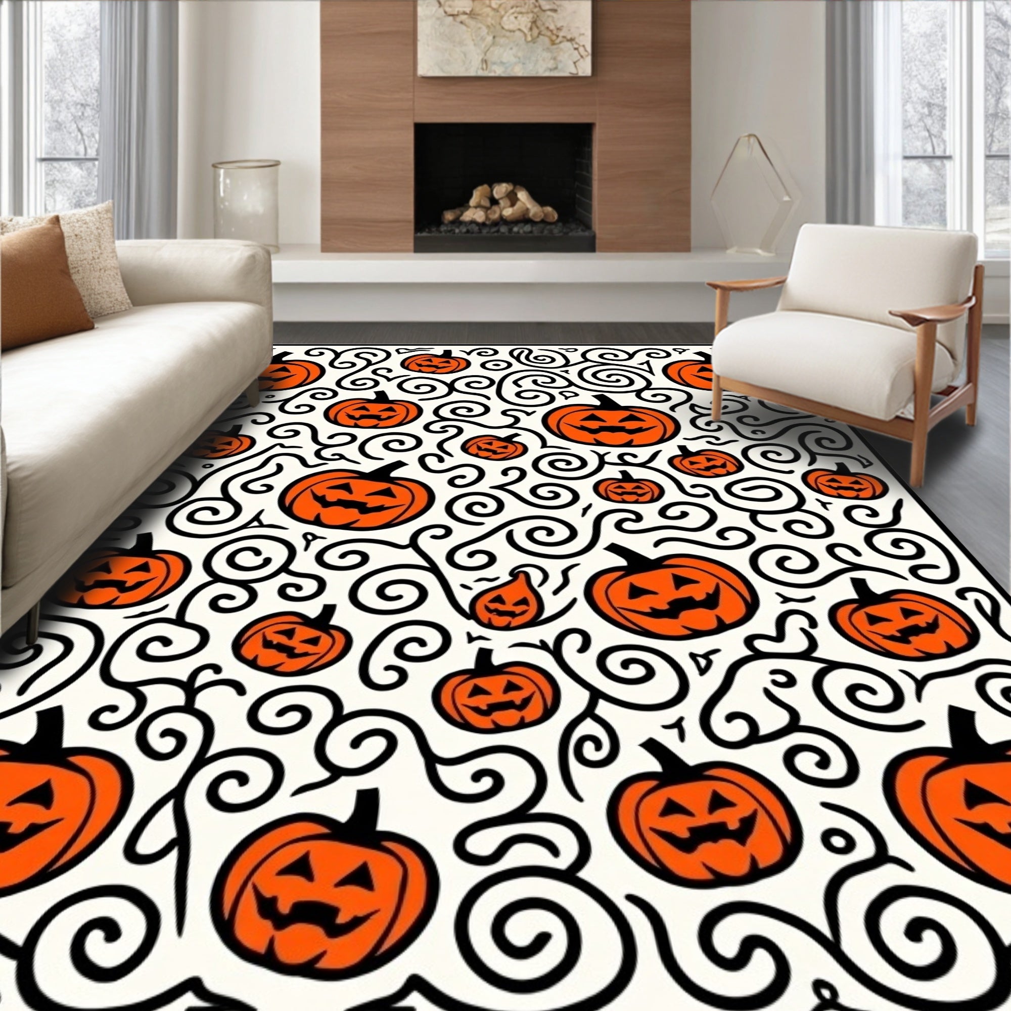 Orange Jack O Lantern Swirls Rug
