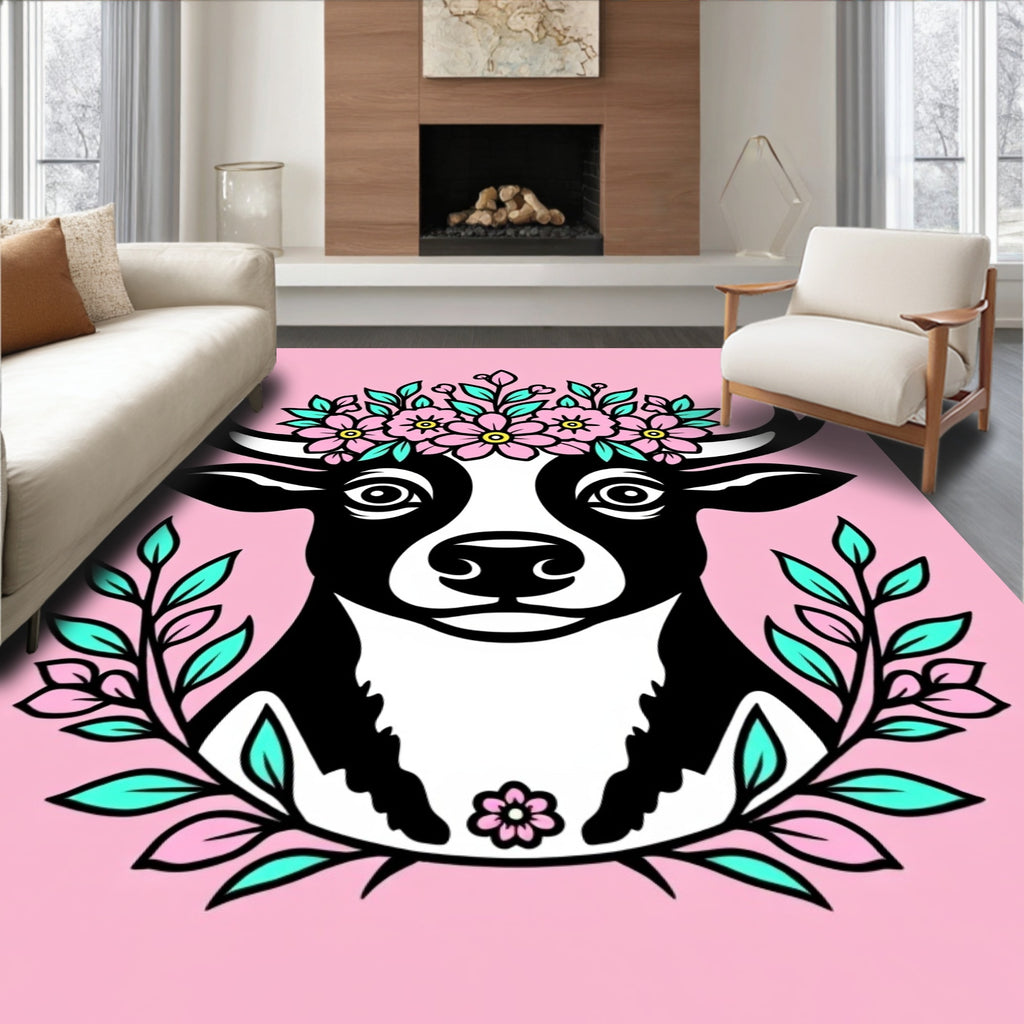 Pink Cow Floral Crown Meadow Rug