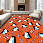 Whimsical Penguin Snowflakes Orange Rug