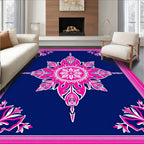 Vivid Pink Floral Starburst Navy Rug