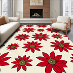 Red Daisy Floral Cream Background Rug
