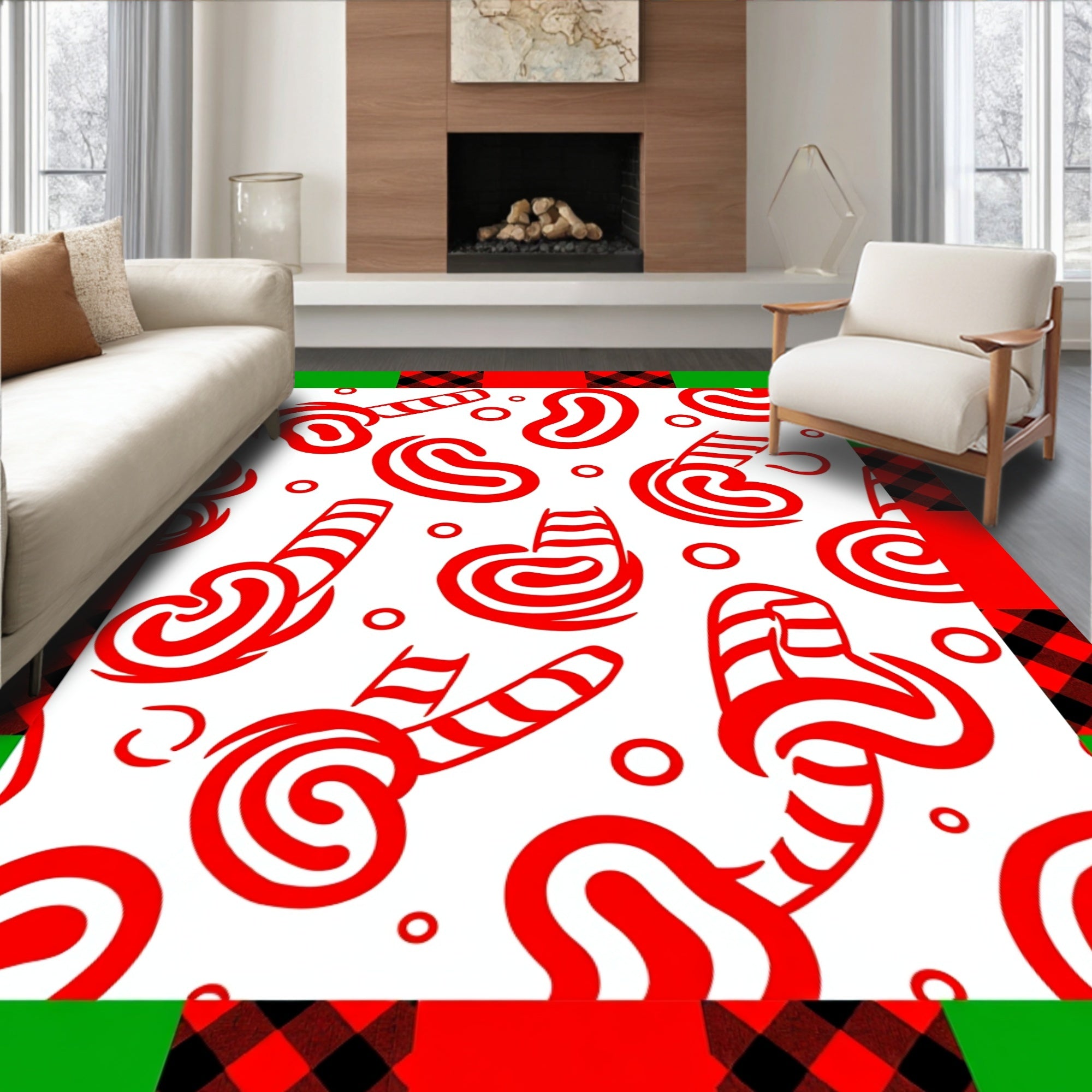 Red White Swirl Candy Cane Medley Rug