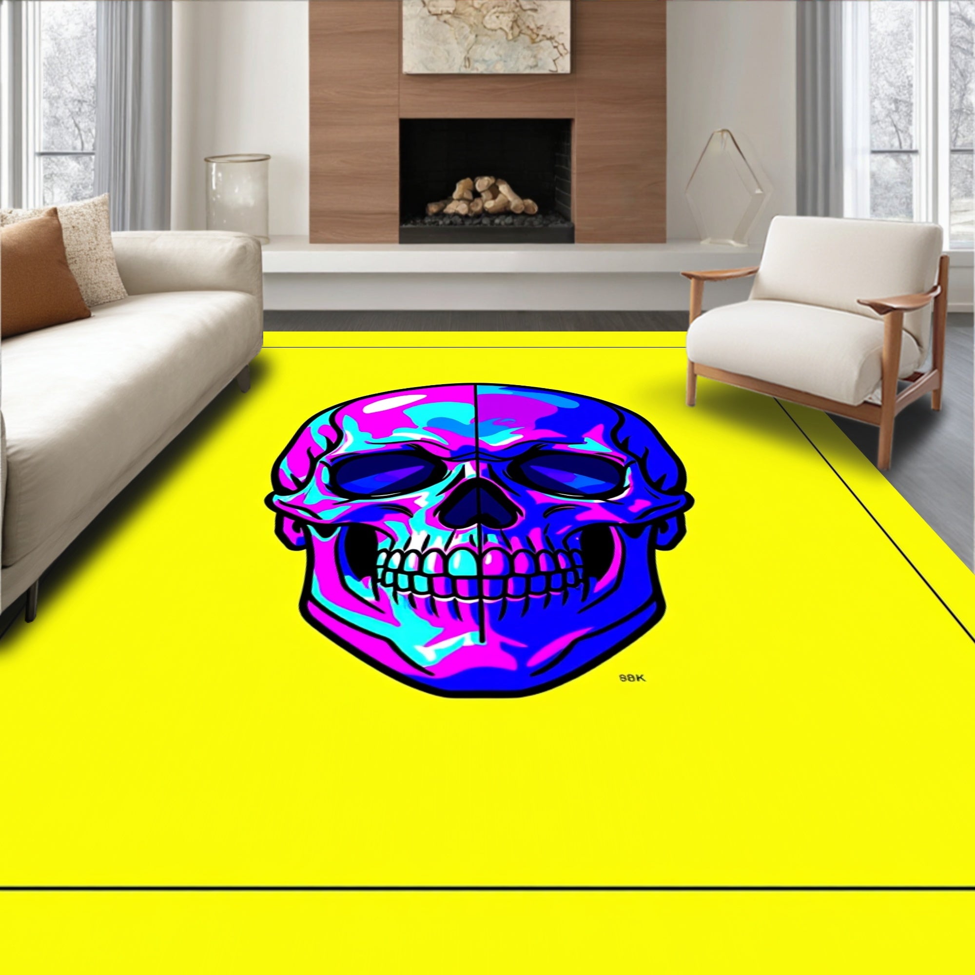 Vivid Neon Skull With Pink Blue Accents Rug