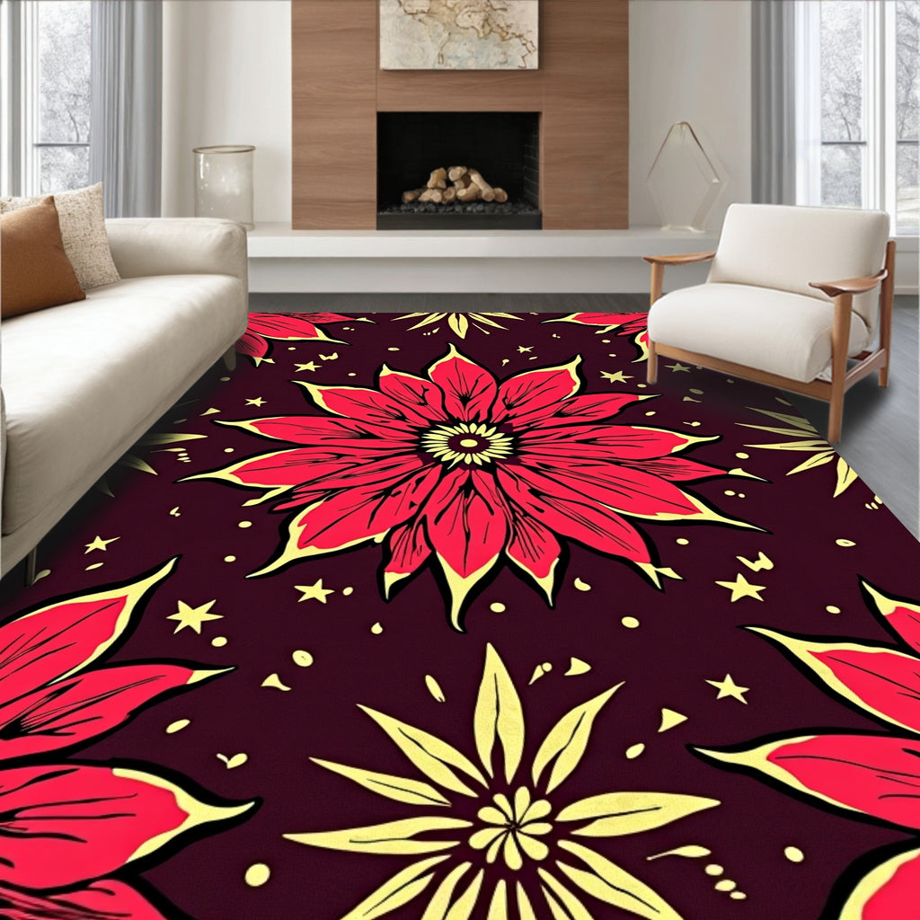 Crimson Yellow Floral Starry Night Rug