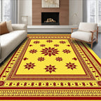 Crimson Sunburst Medallions Yellow Rug