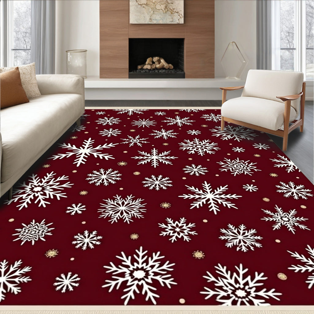 White Snowflakes On Deep Red Rug