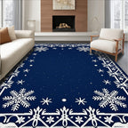 Frosted Navy Snowflake Border Rug