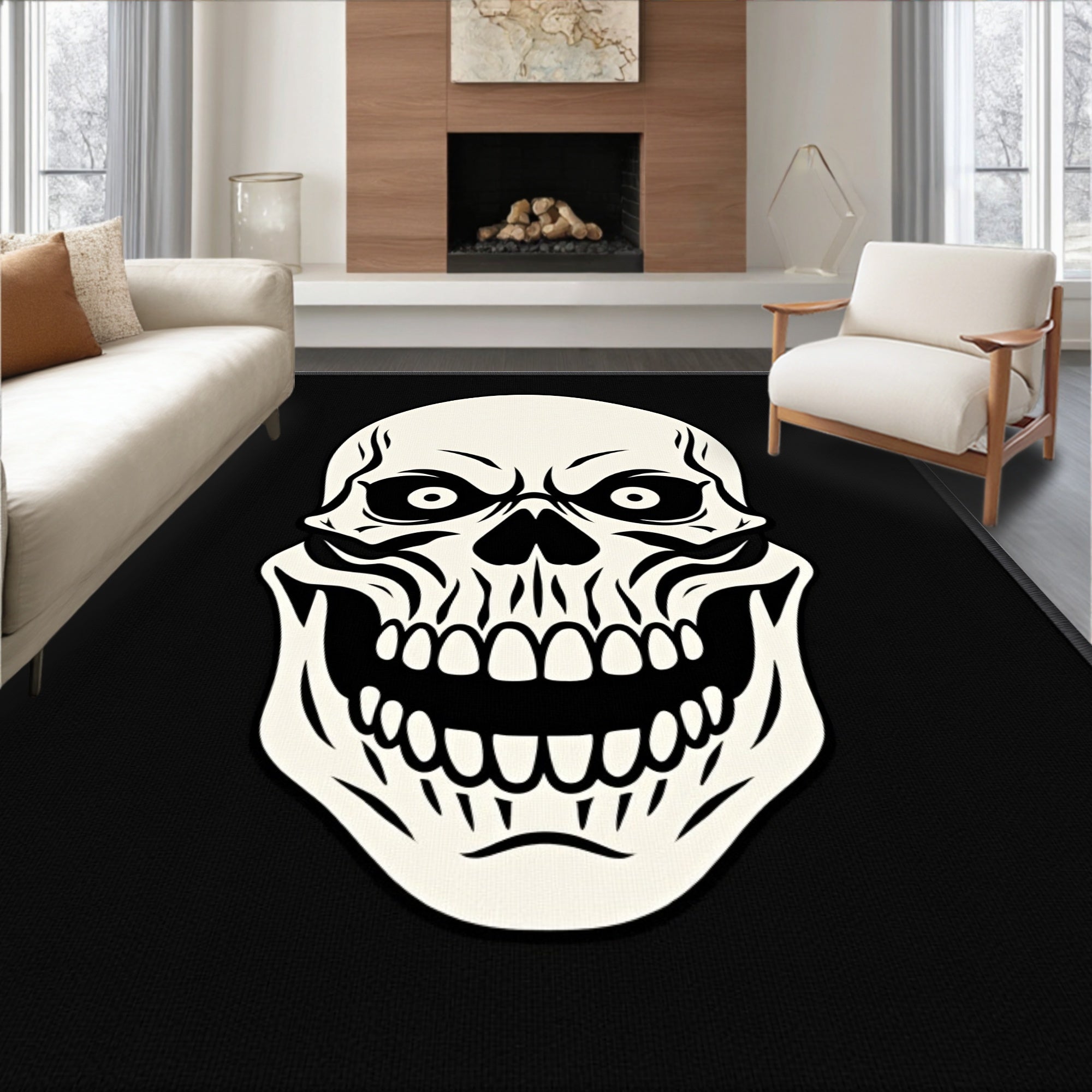 Black and White Scary Skull Rug
