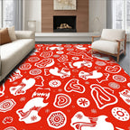 Red White Whimsical Folk Art Rug