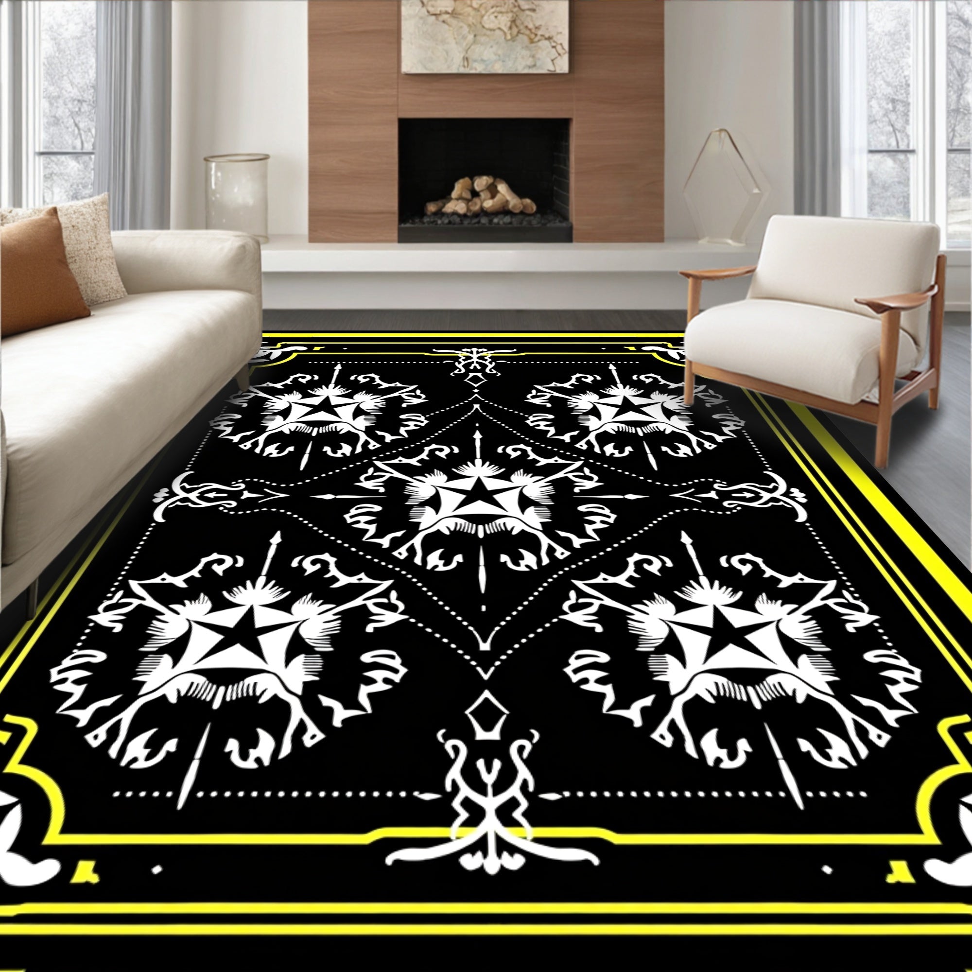Bold Yellow Black Starburst Adornment Rug