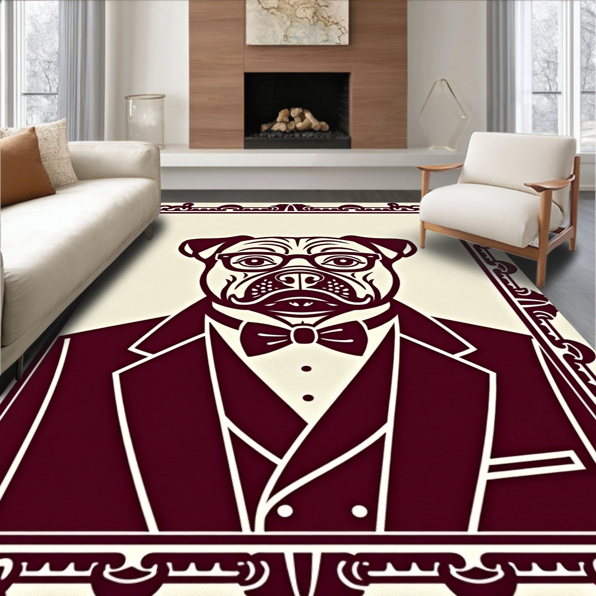 Dapper Pug Gentleman in Suit Rug