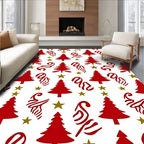 Crimson White Christmas Twirls Stars Rug