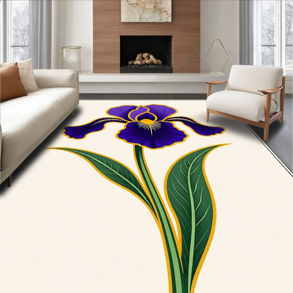 Deep Purple Iris Floral Outline Rug