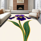 Deep Purple Iris Floral Outline Rug