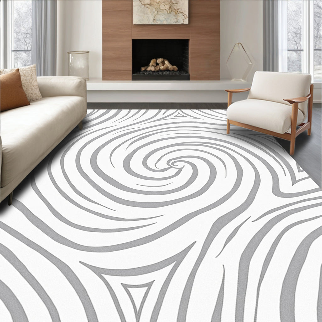 Modern Gray Swirl Triangles Rug