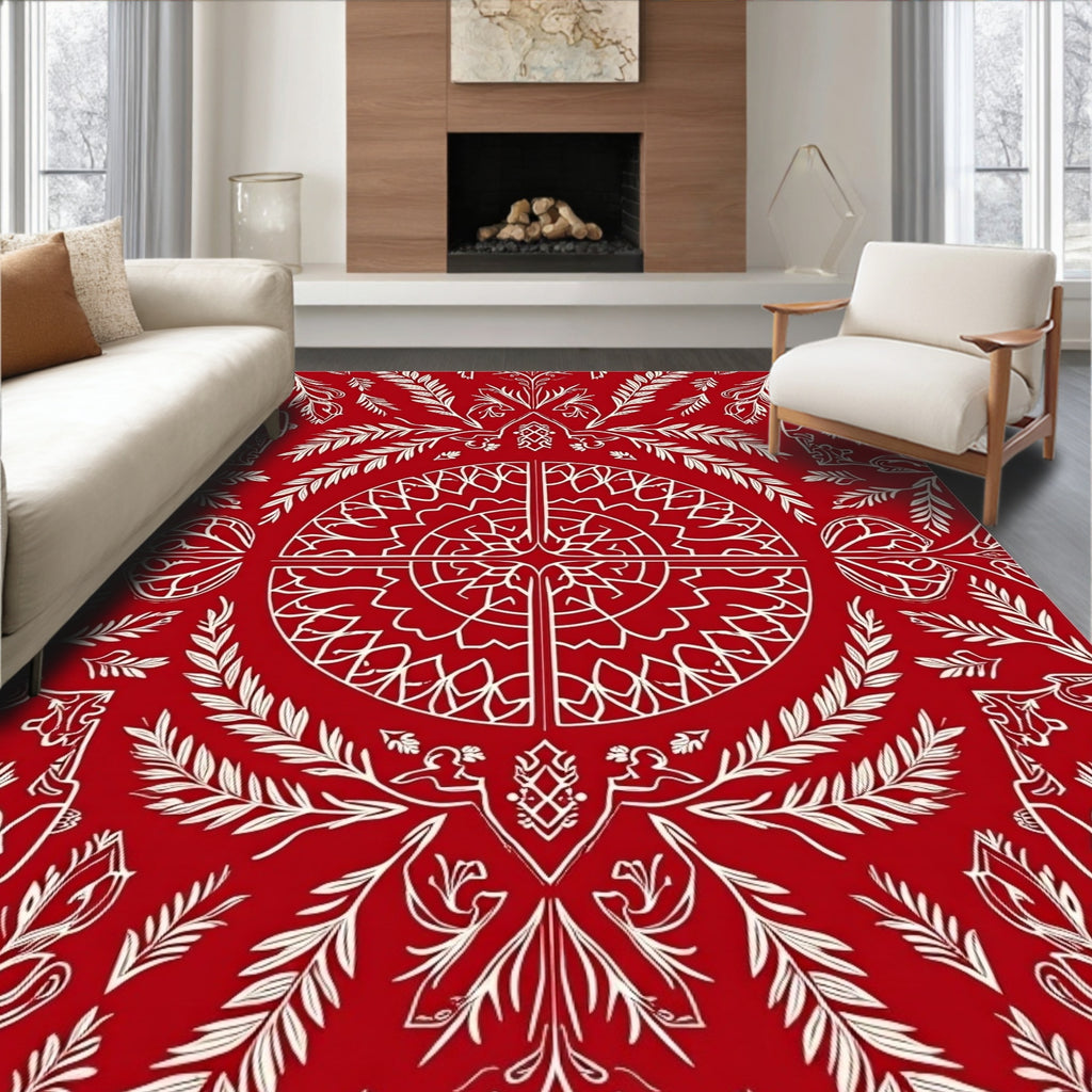 Crimson White Intricate Floral Medallion Rug