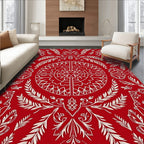 Crimson White Intricate Floral Medallion Rug