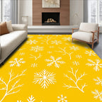 Golden White Snowflake Winter Branches Rug