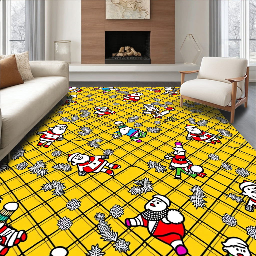 Yellow Whimsical Christmas Character Plaid Rug