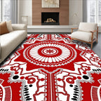 Vibrant Red White Mandala medallion Rug