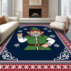 Festive Elf Snowflakes Blue Border Rug