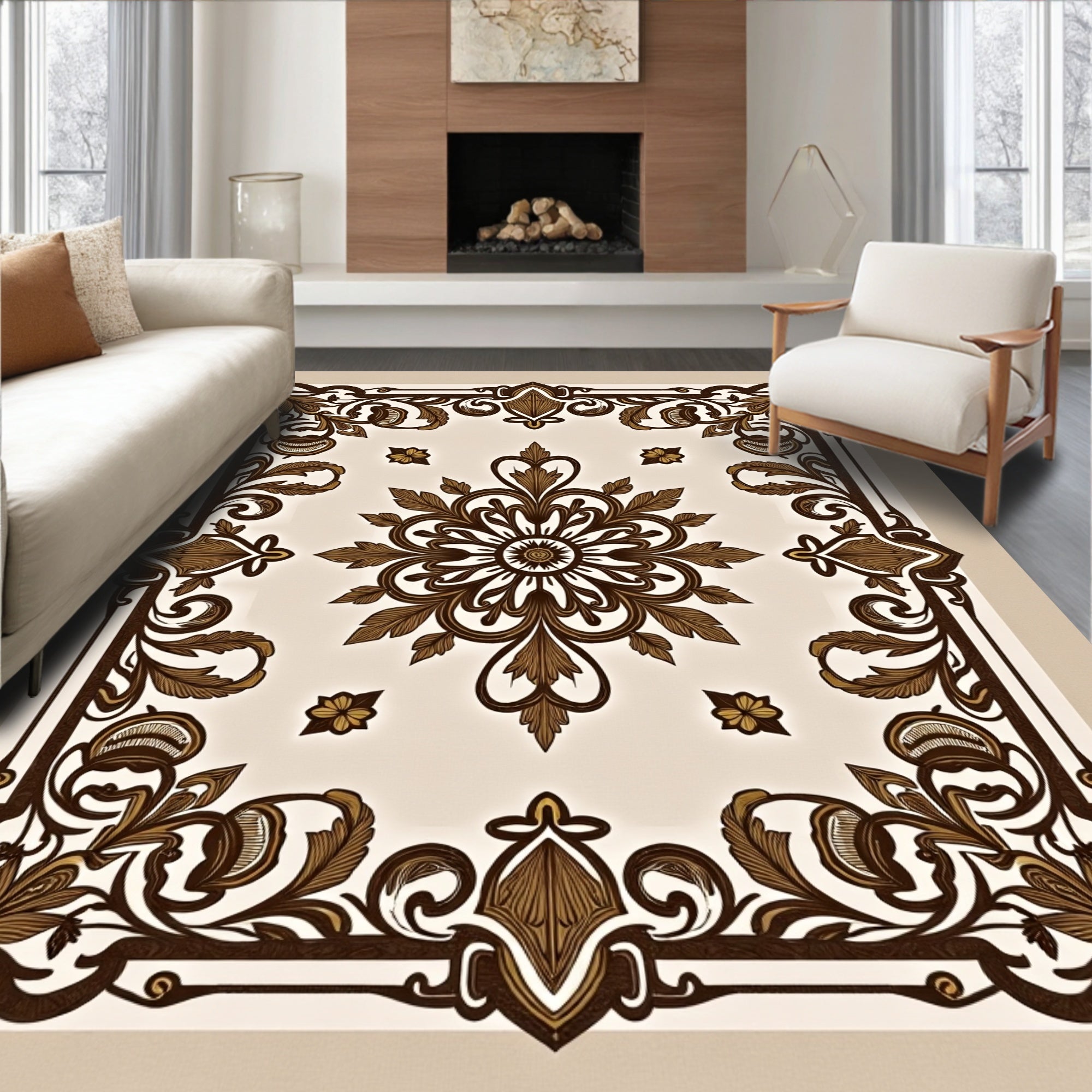 Antique Brown Floral Medallion Lace Rug