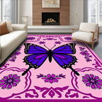 Vibrant Purple Butterfly Floral Border Rug