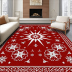 Crimson White Twelve Point Star Floral Rug