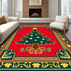 Festive Red Christmas Tree Border Rug