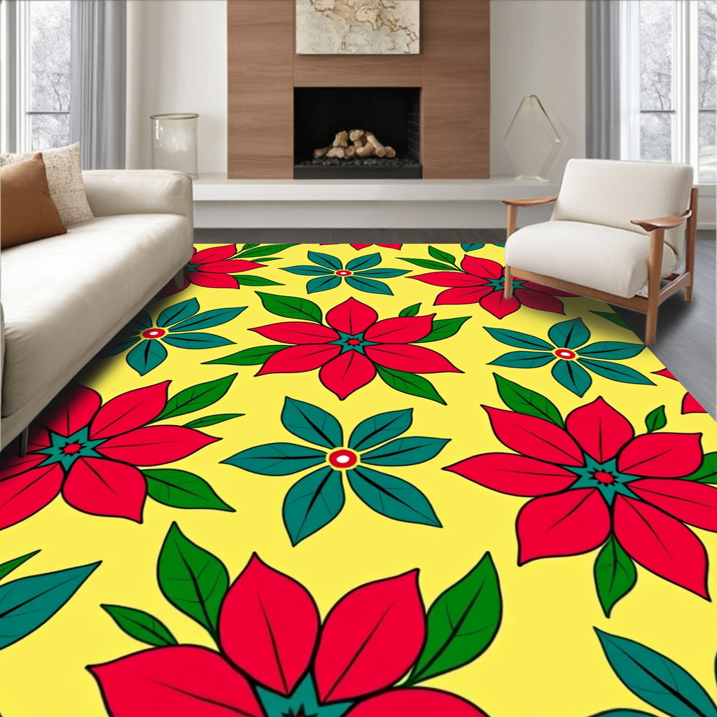 Bold Red Green Floral Scatter Rug