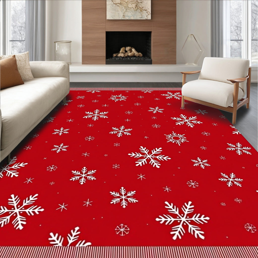 Crimson Red Snowfall Snowflake Scatter Rug
