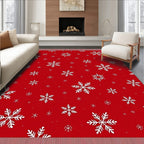 Crimson Red Snowfall Snowflake Scatter Rug