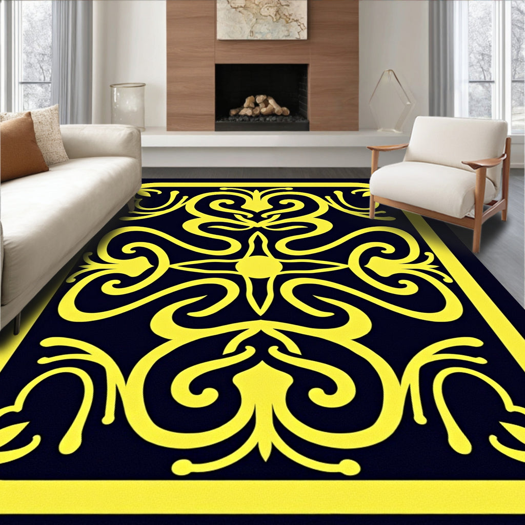 Yellow Scrollwork Regal Center Medallion Rug