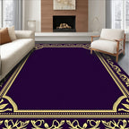 Ornate Golden Floral Purple Border Rug