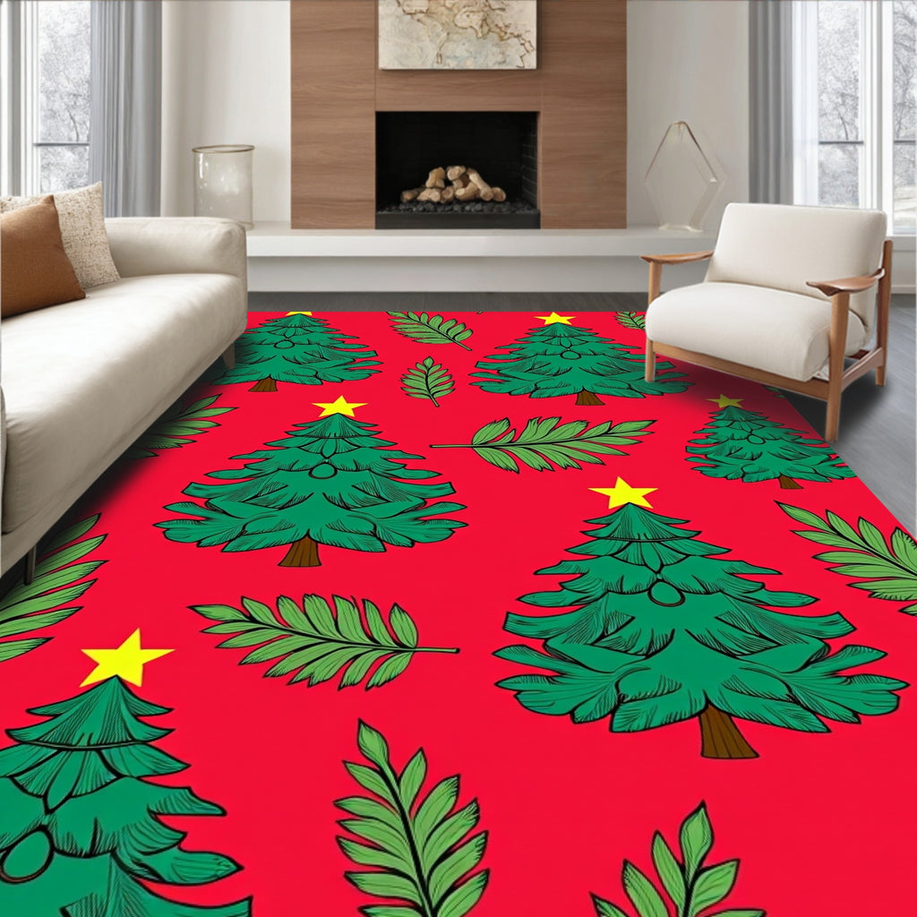 Christmas Trees with Yellow Stars Rug