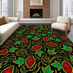 Bold Red Green Leaf Swirl Rug