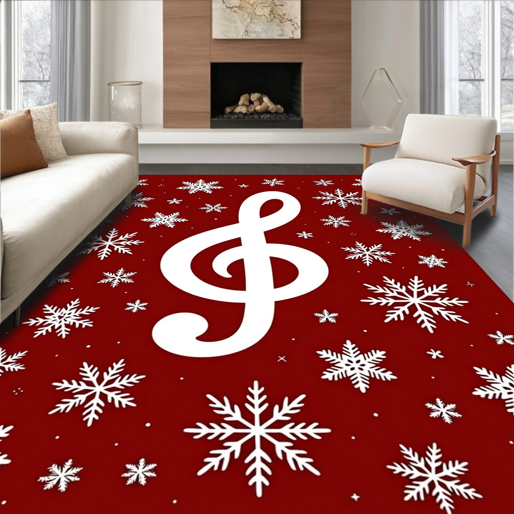 Red Snowflake Treble Clef Melodies Rug