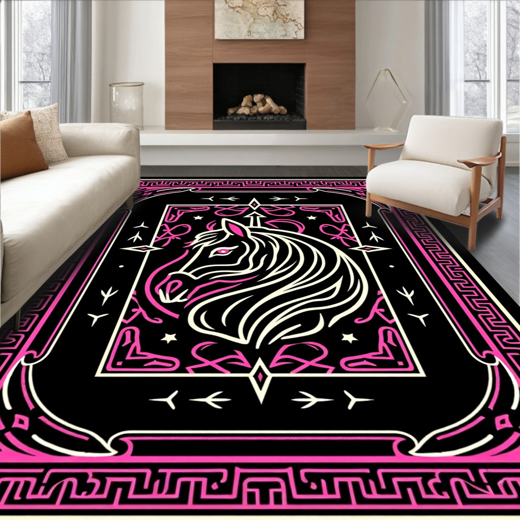 Bold Pink Horse Abstract Frame Rug